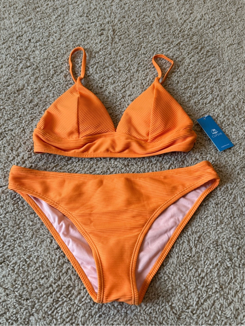 Cupshe Vibrant Orange Ribbed Bikini 2 piece set Size Medium Vacay Vibes